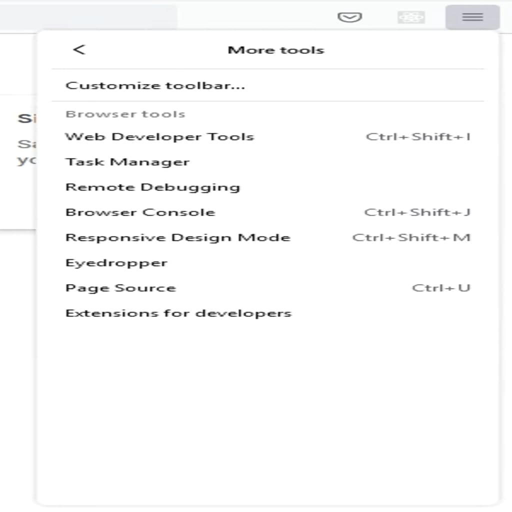 Web developer menu on Firefox