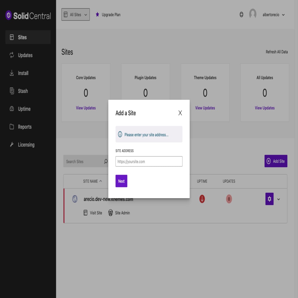 Adding a site to Solid Central.