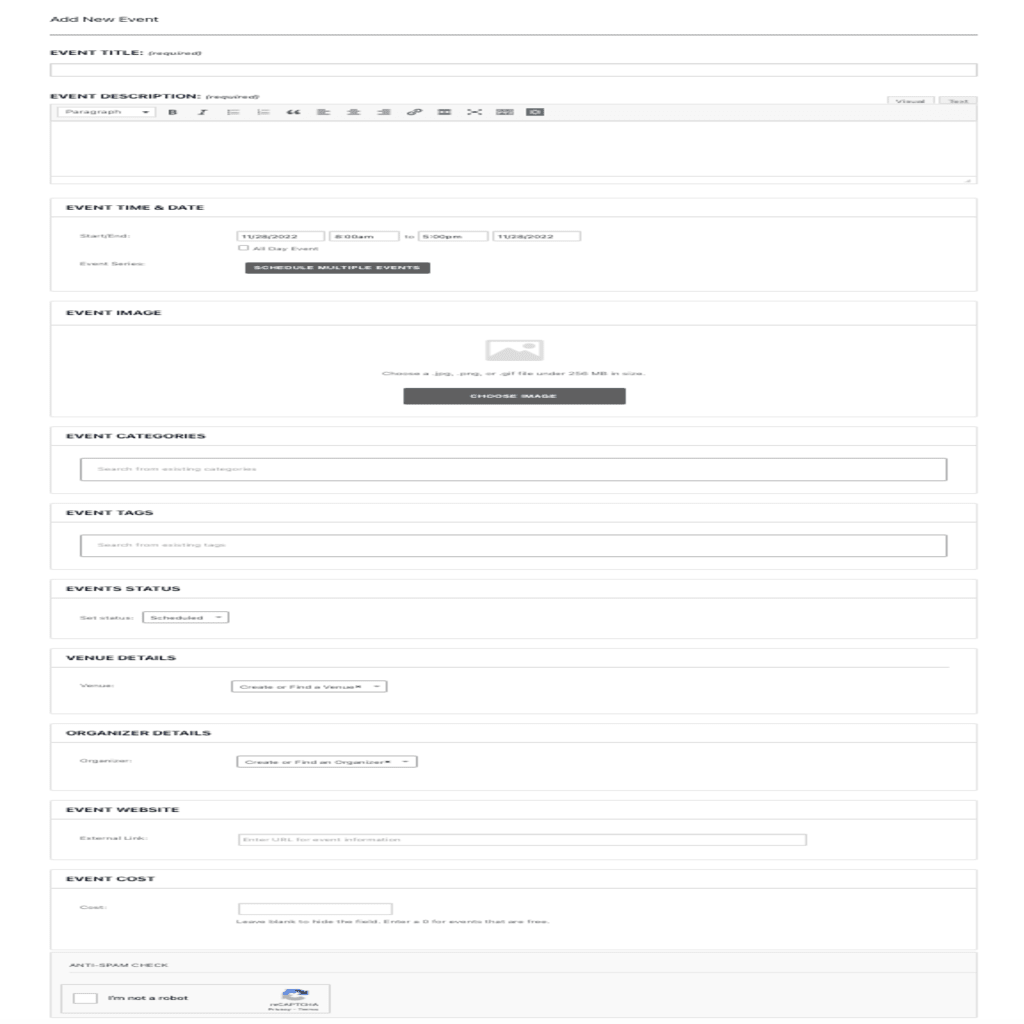 Community Events Submission Page