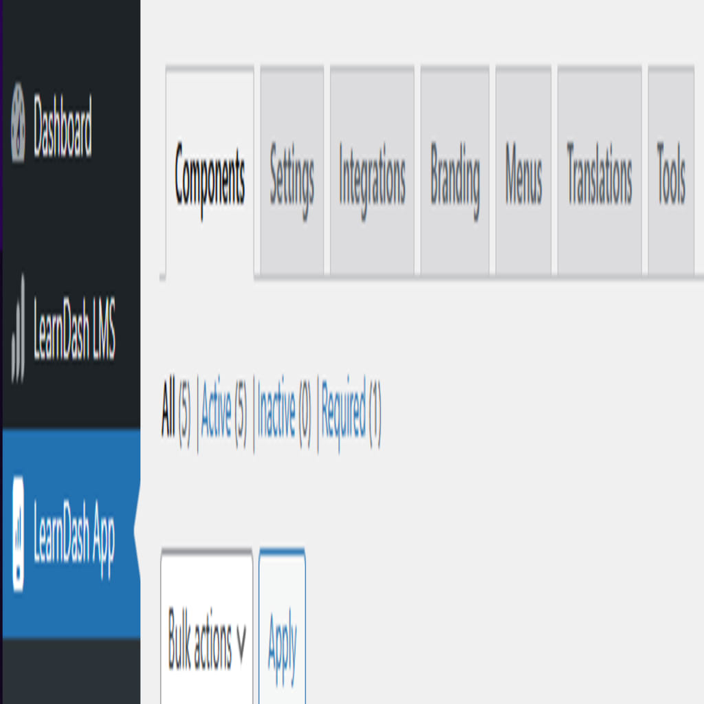 Screenshot of Components Menu