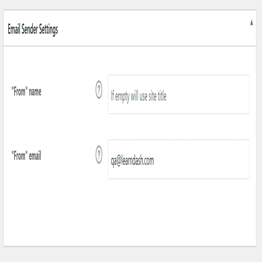 The "From name" and "From email" settings fields.