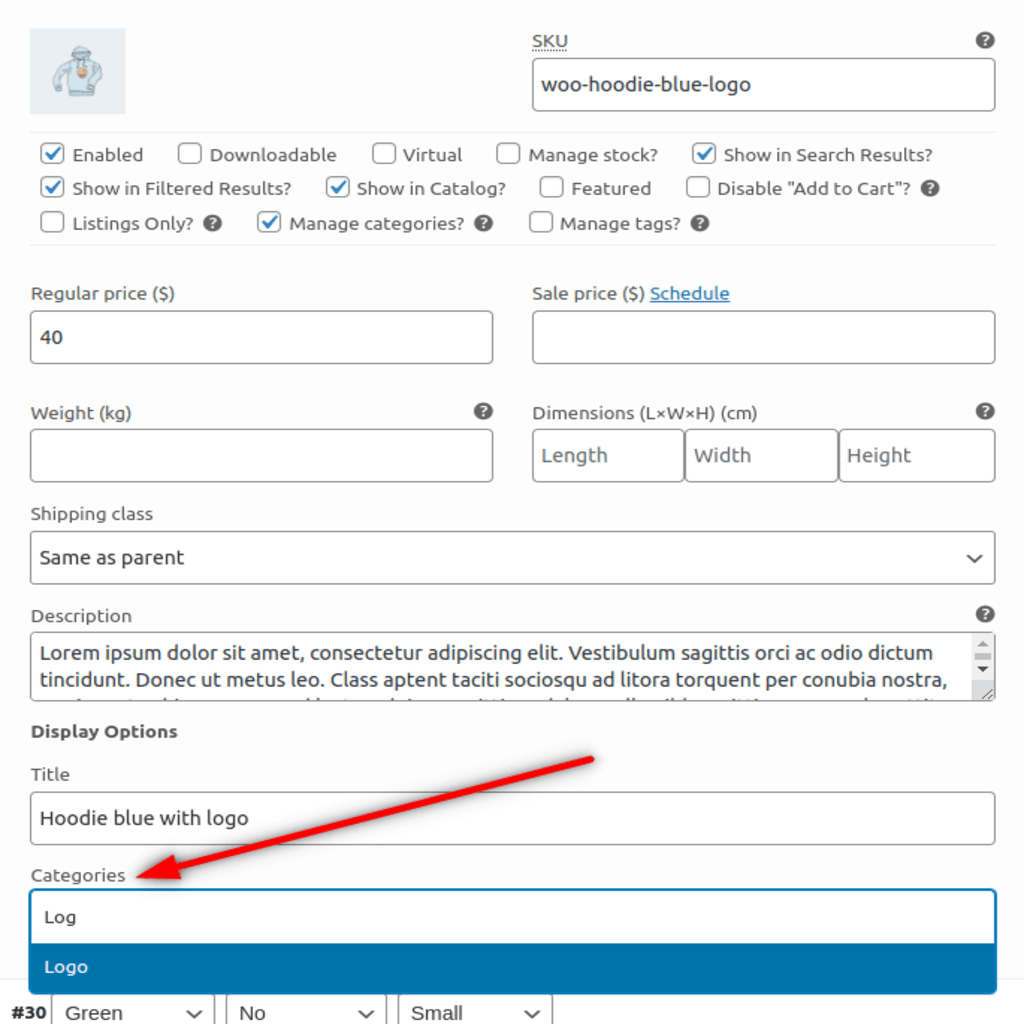 add categories to variation woocommerce
