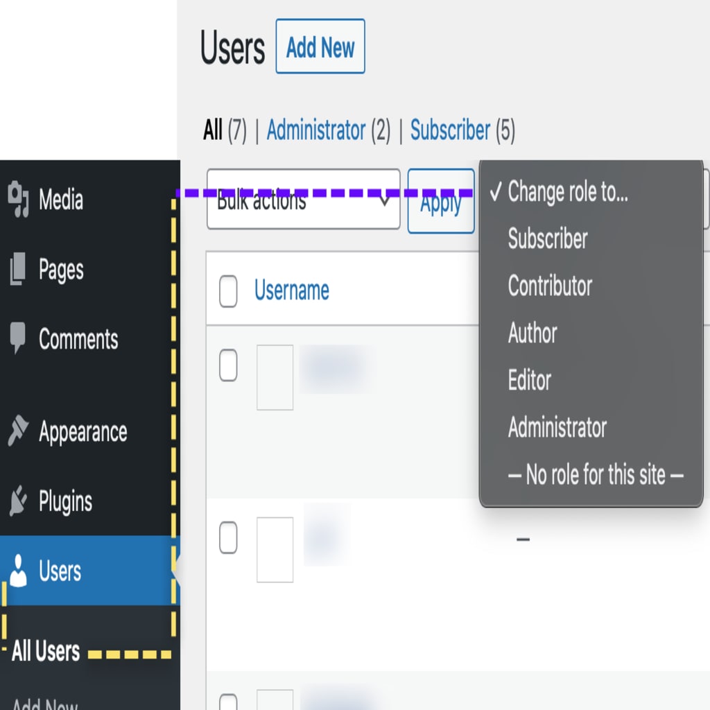 Screenshot showing path to finding and changing User Roles