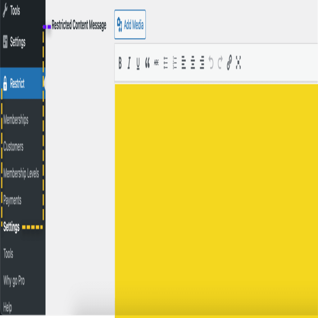 Screenshot showing the path to Restricted Content Message