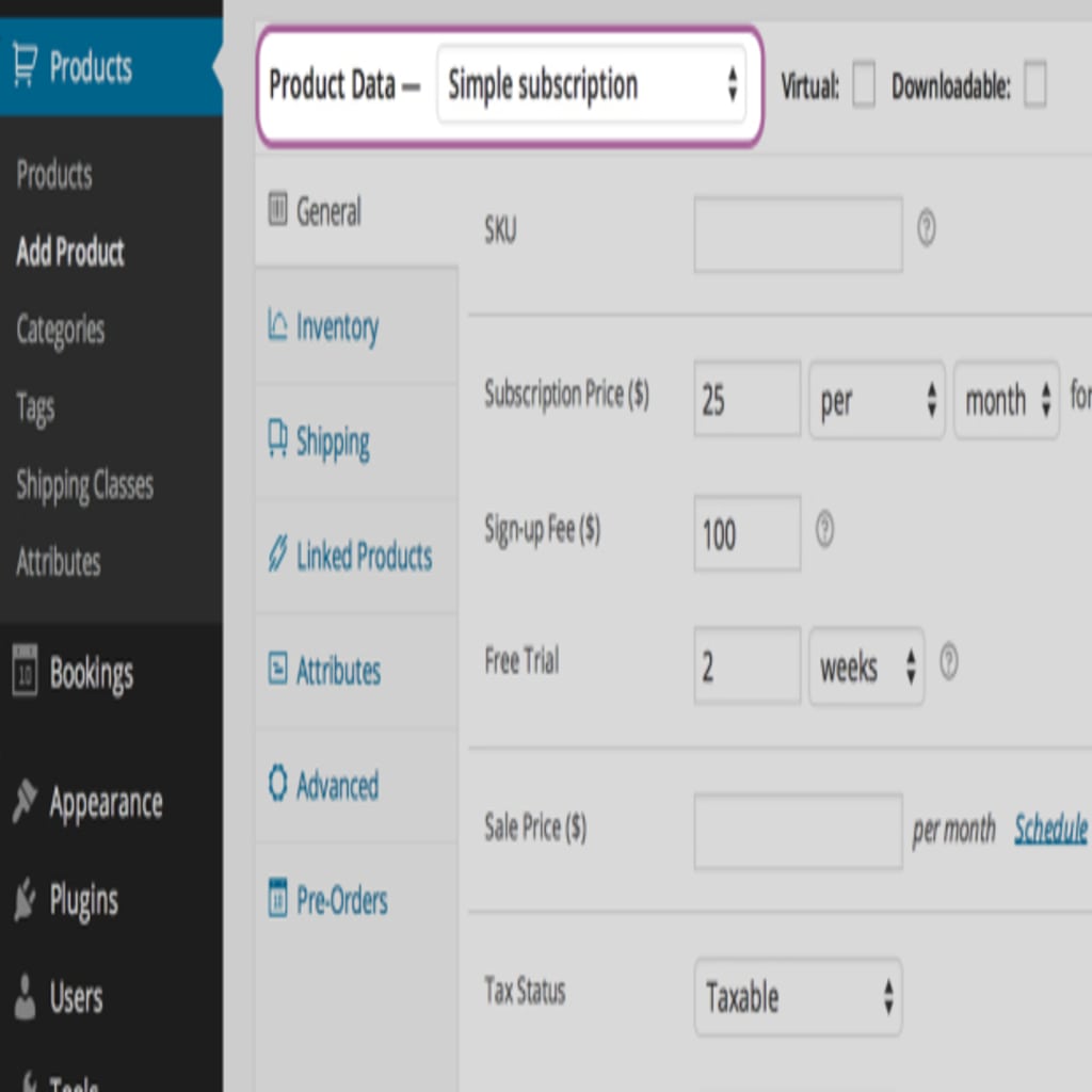 subscription product type