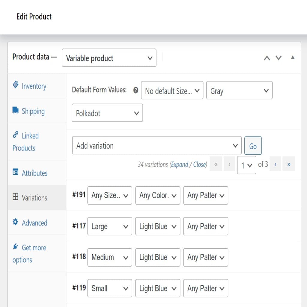 variable product type woocommerce