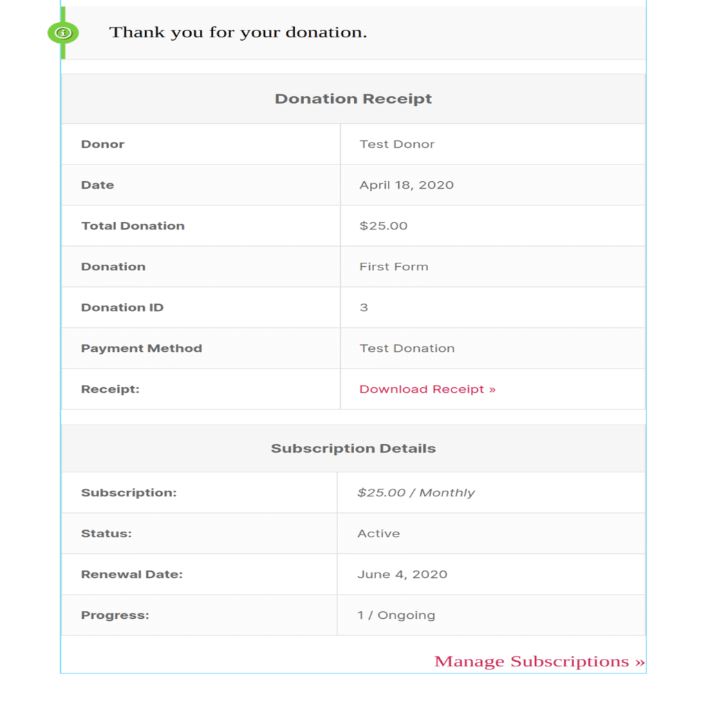 GiveWP Donation Receipt Widget