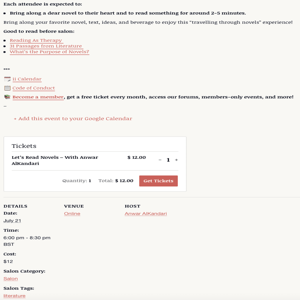 Event Details and Tickets on the single event page