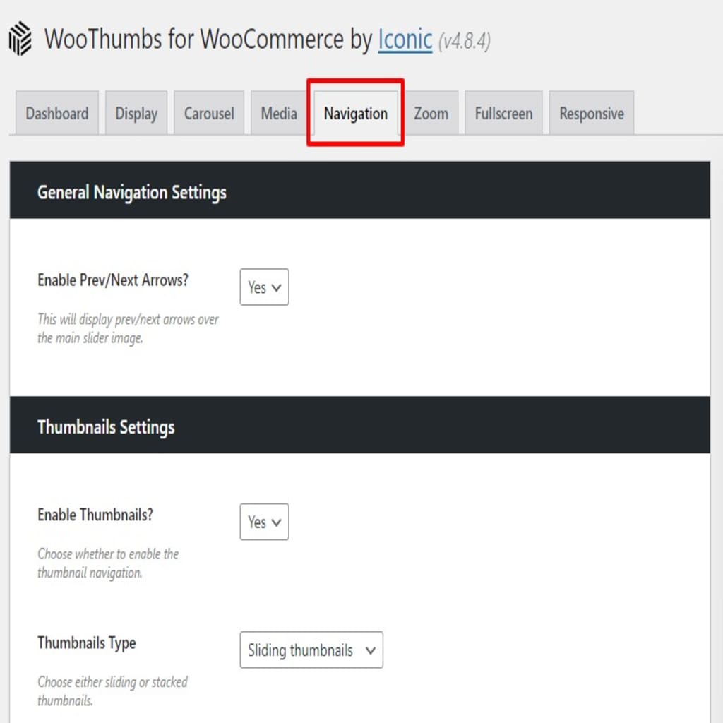 navigation tab WooThumbs