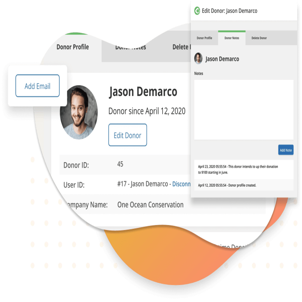 The donor database includes detailed donor profiles and notes so that it can be a free donor CRM if you need it.