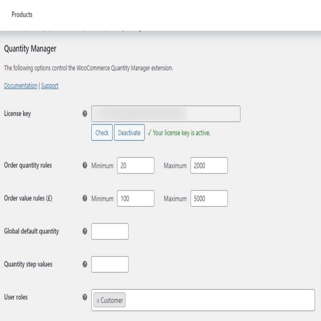 quantity manager settings
