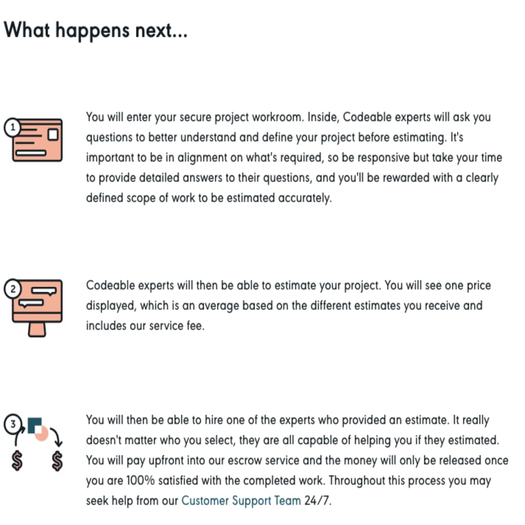 instructions for what happens next on Codeable