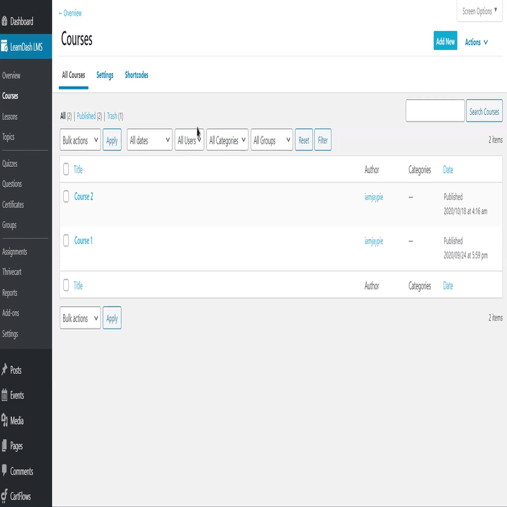 Setting up course settings in LearnDash for ThriveCart
