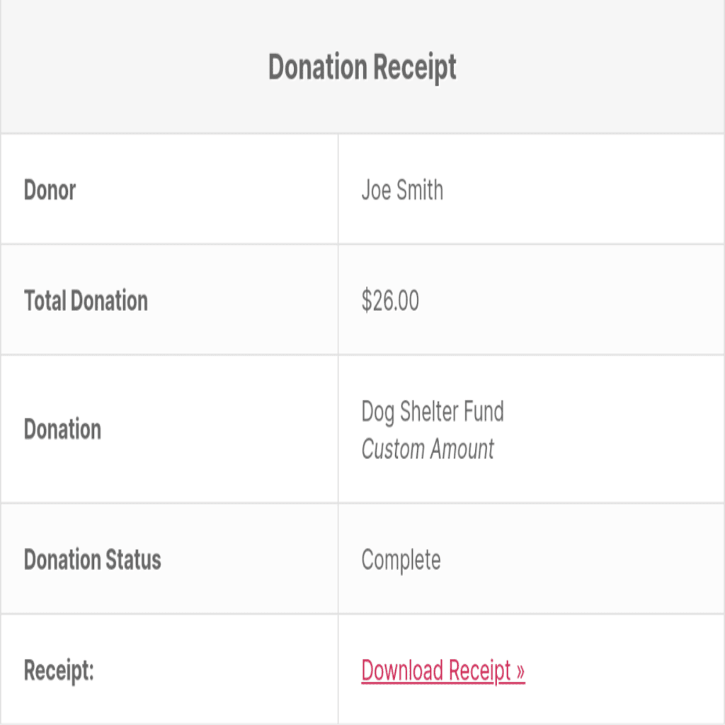 GiveWP Receipt Shortcode with Minimal Display