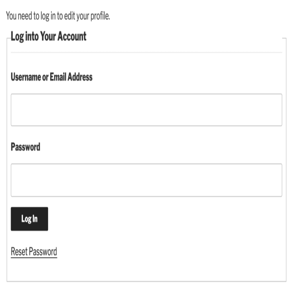 screenshot showing the login page for the Give Profile Editor shortcode