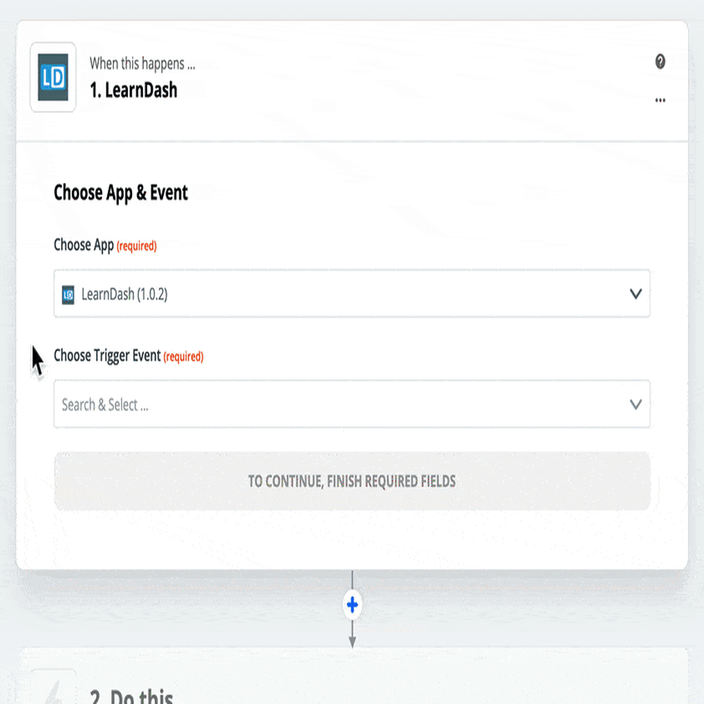 Selecting a LearnDash trigger in Zapier