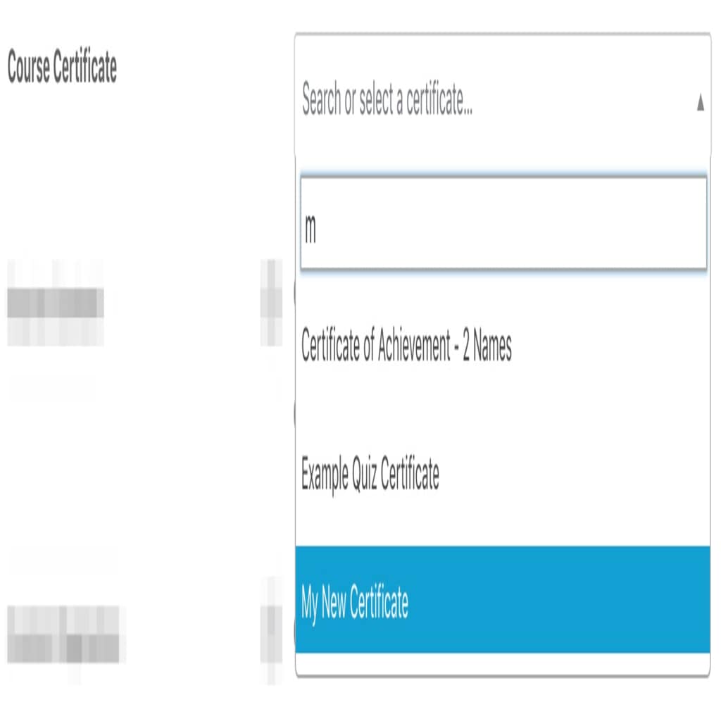 Choosing LearnDash certificate from dropdown