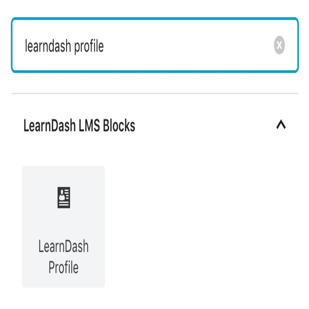 Insert the LearnDash profile block in admin