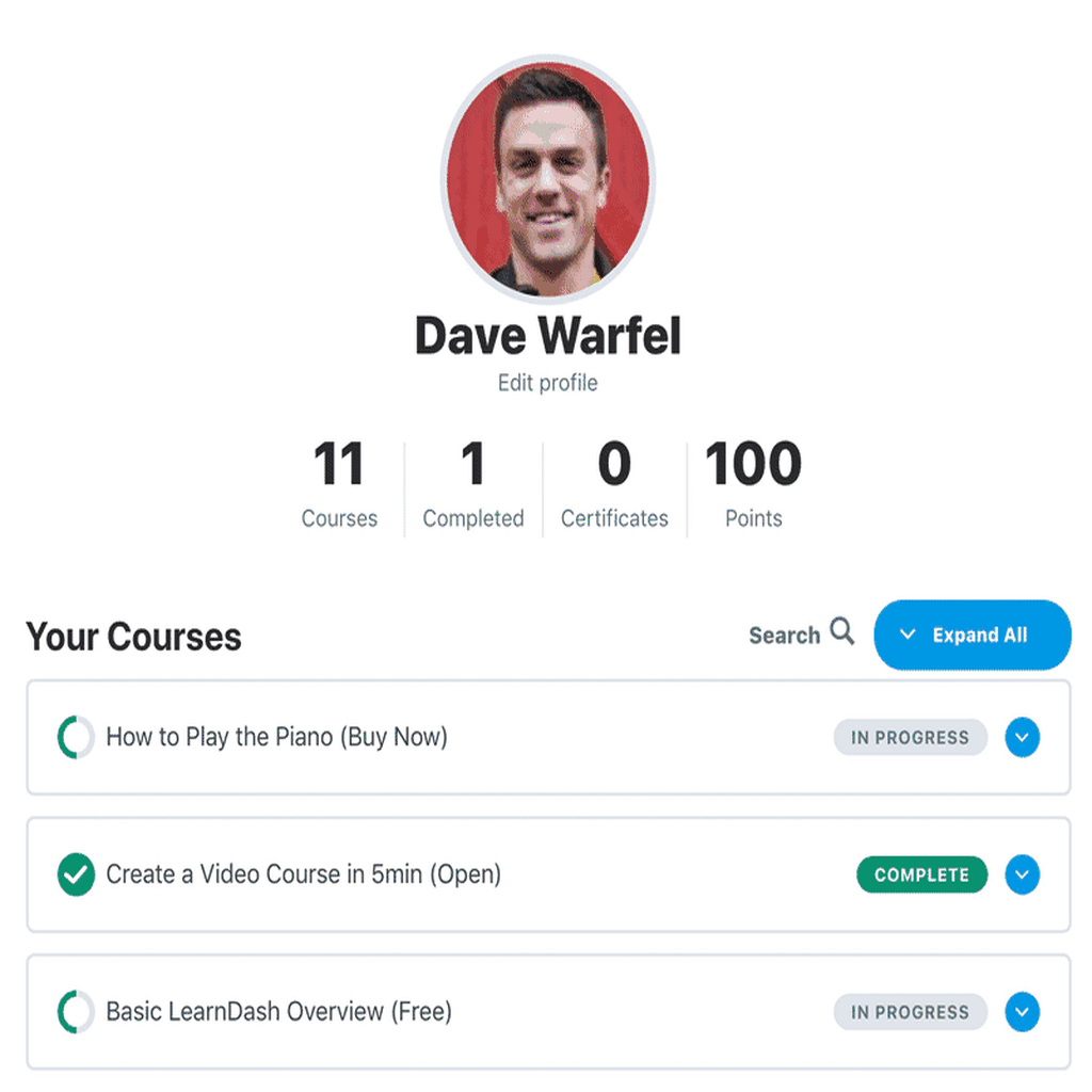 LearnDash Profile, frontend example