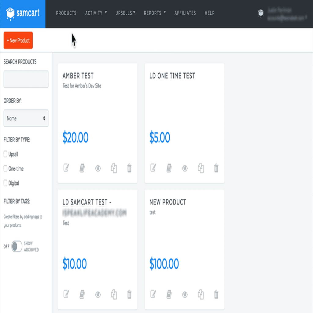 SamCart create a product