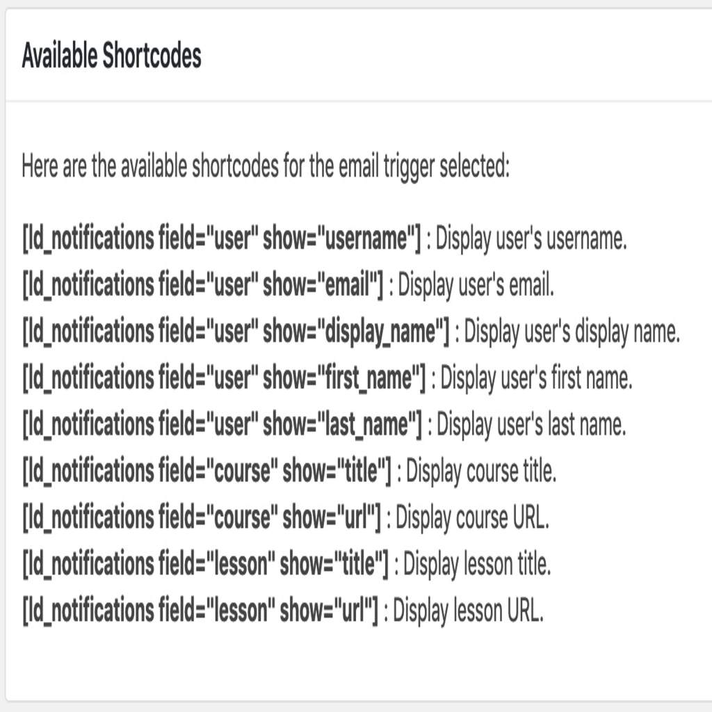 LearnDash Notifications - example shortcodes