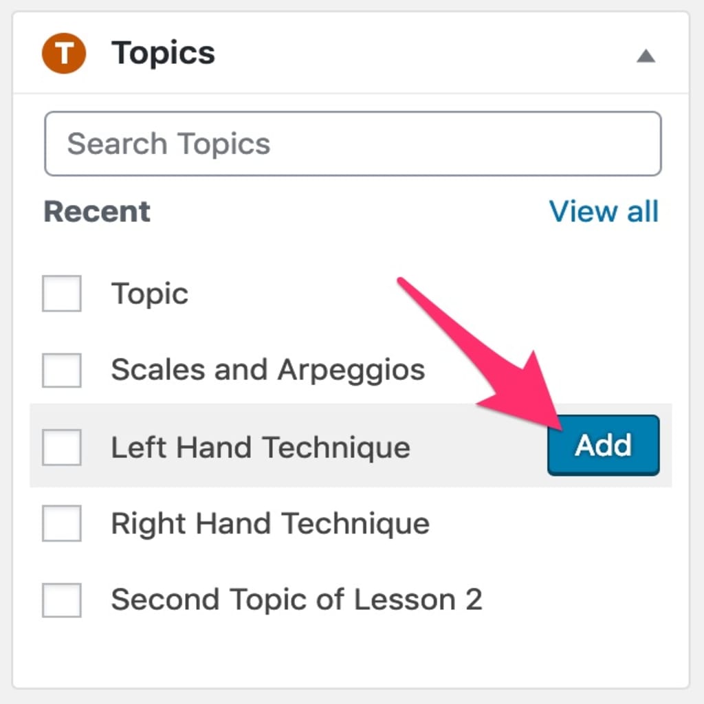 LearnDash course builder, add a single topic