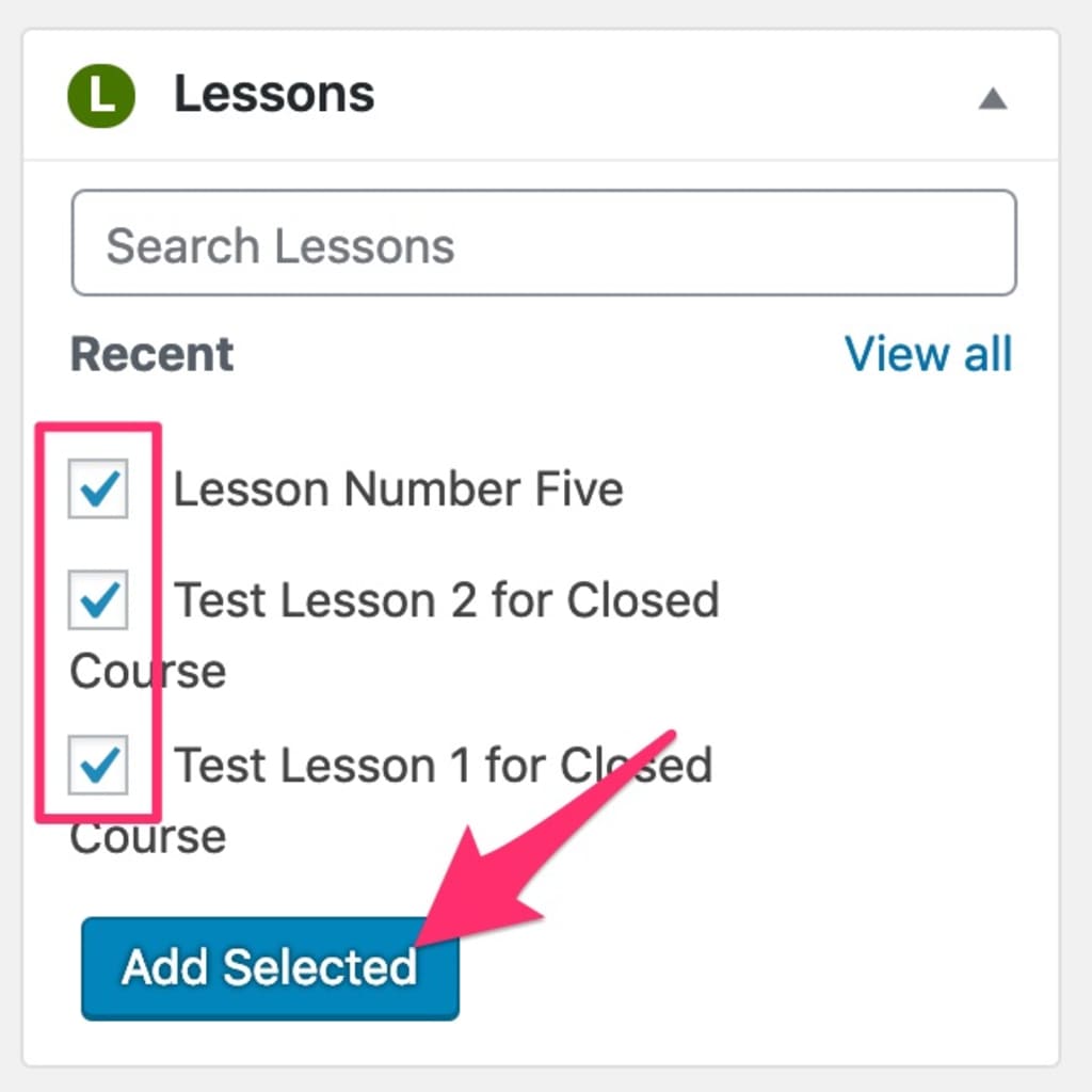 LearnDash course builder, add multiple lessons