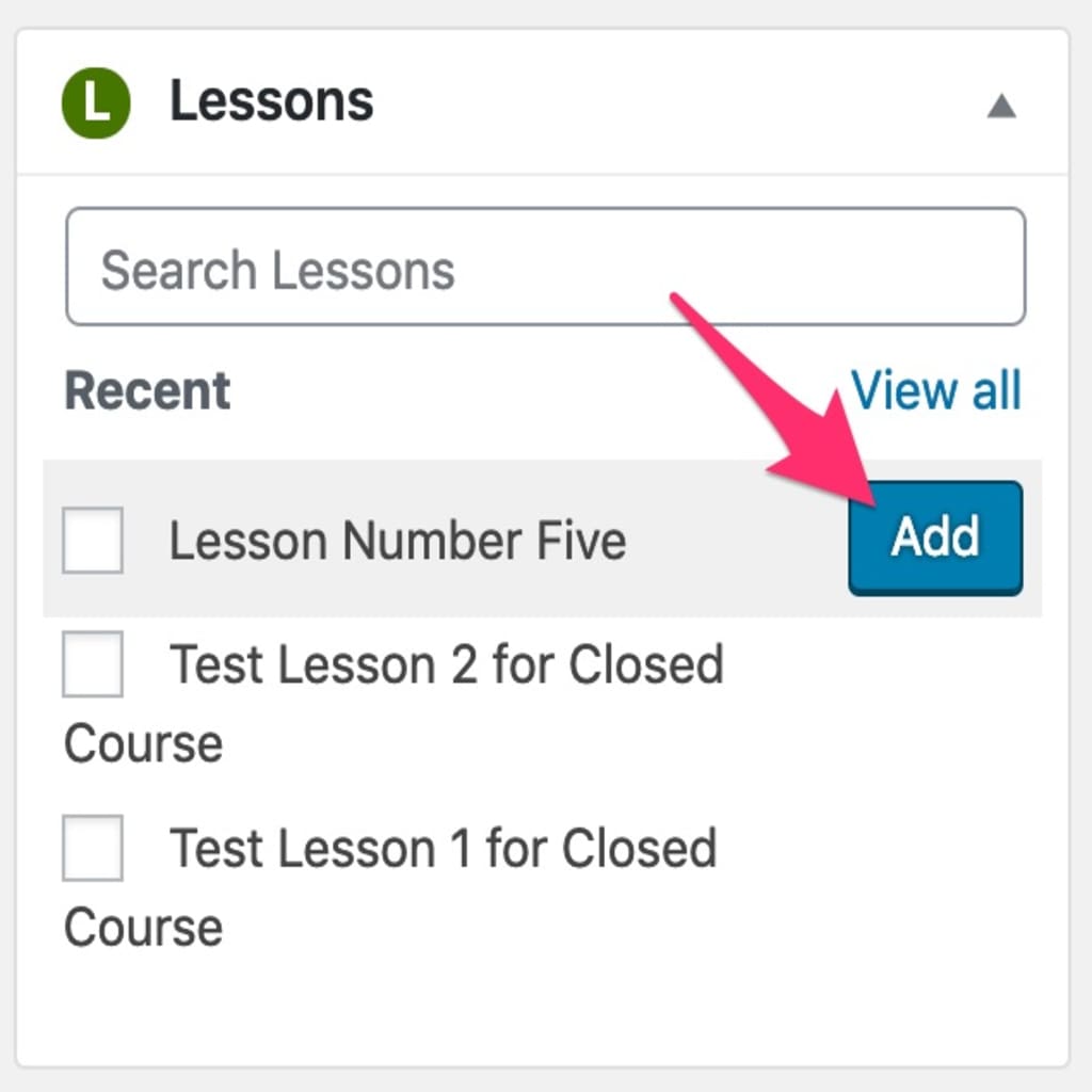 LearnDash course builder, add single lesson