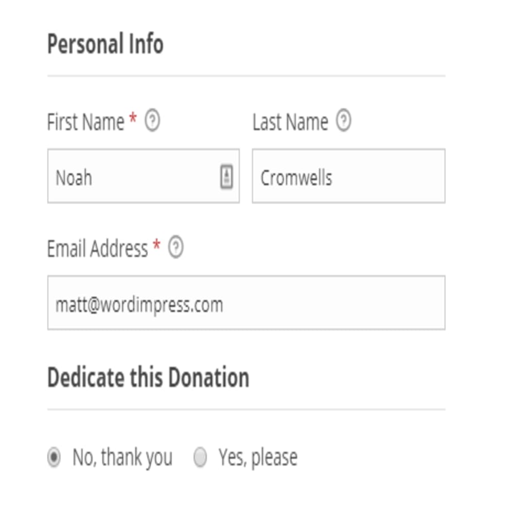 The Tributes fieldset in a Give donation form.