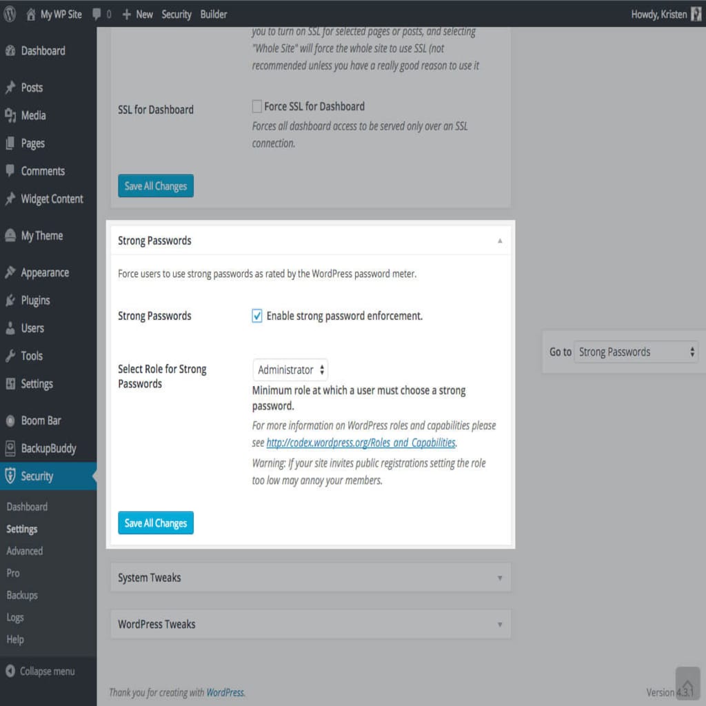 WordPress password security