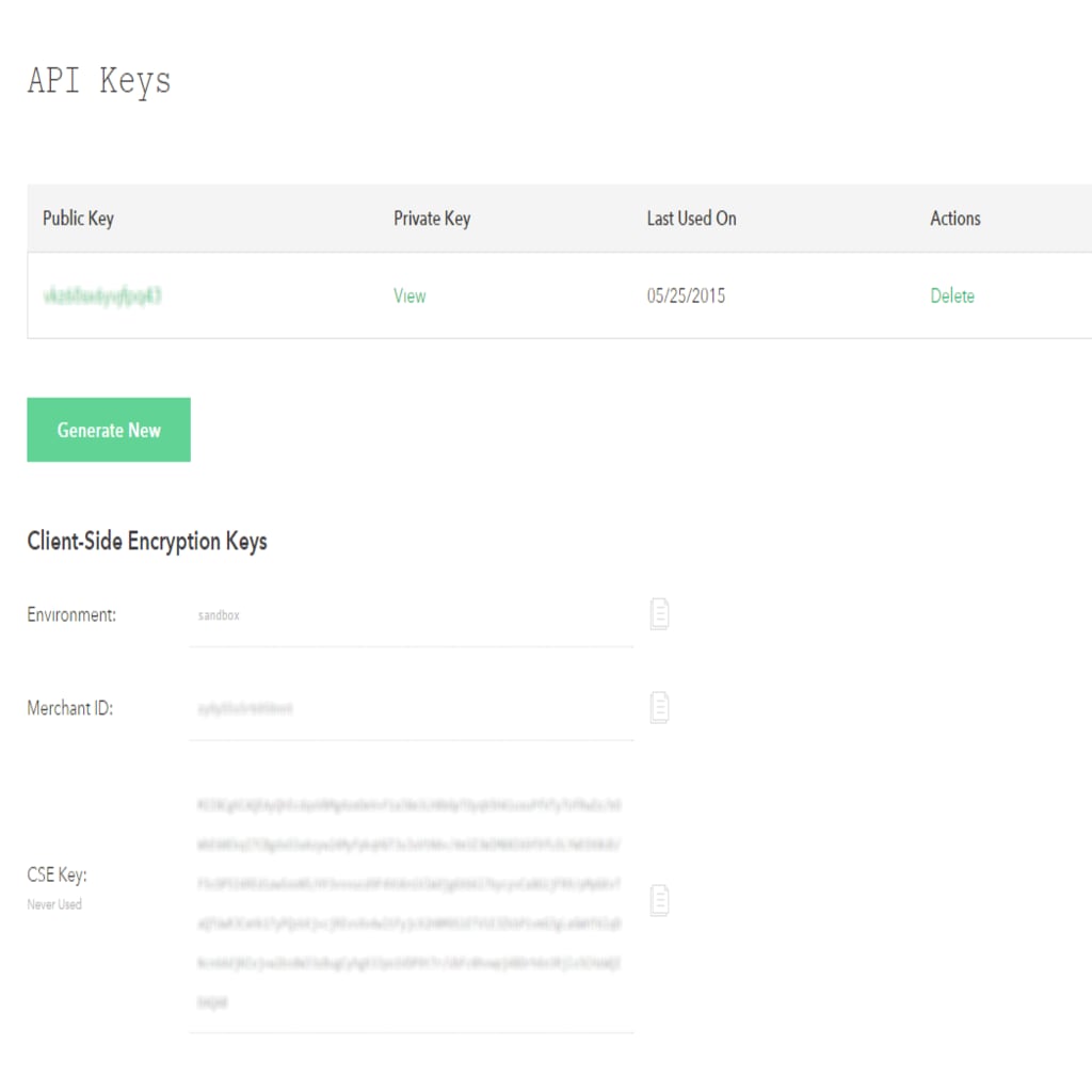 Braintree API Keys