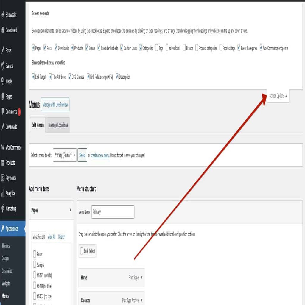 Screen Options