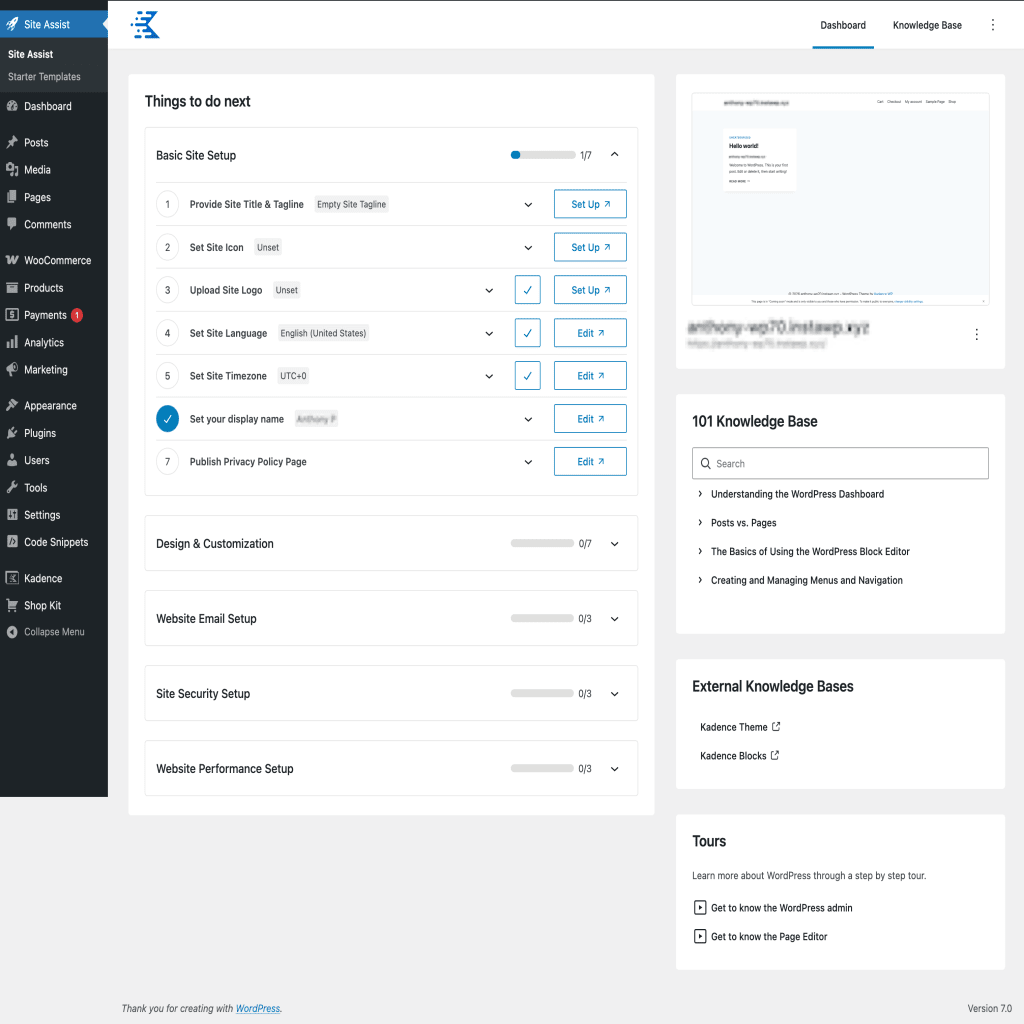 Site Assist Settings