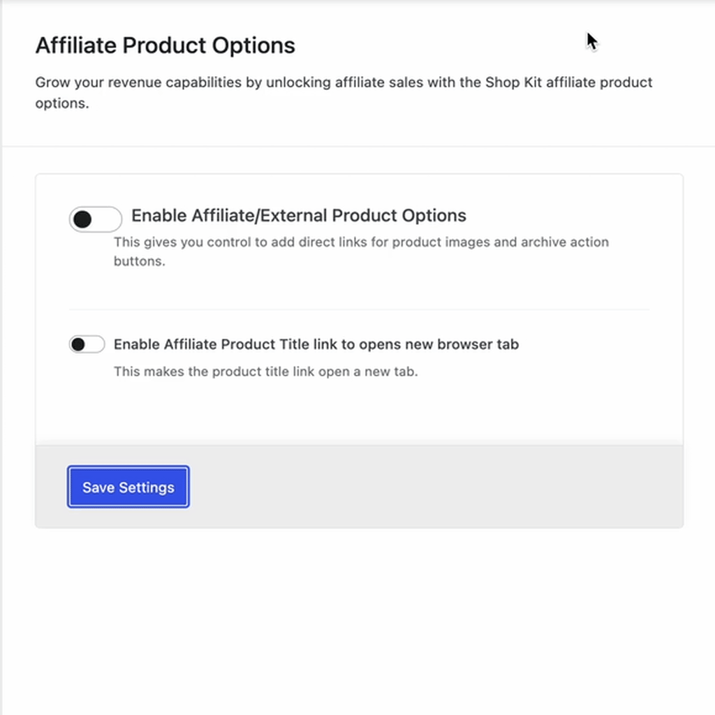 Enable affiliate options