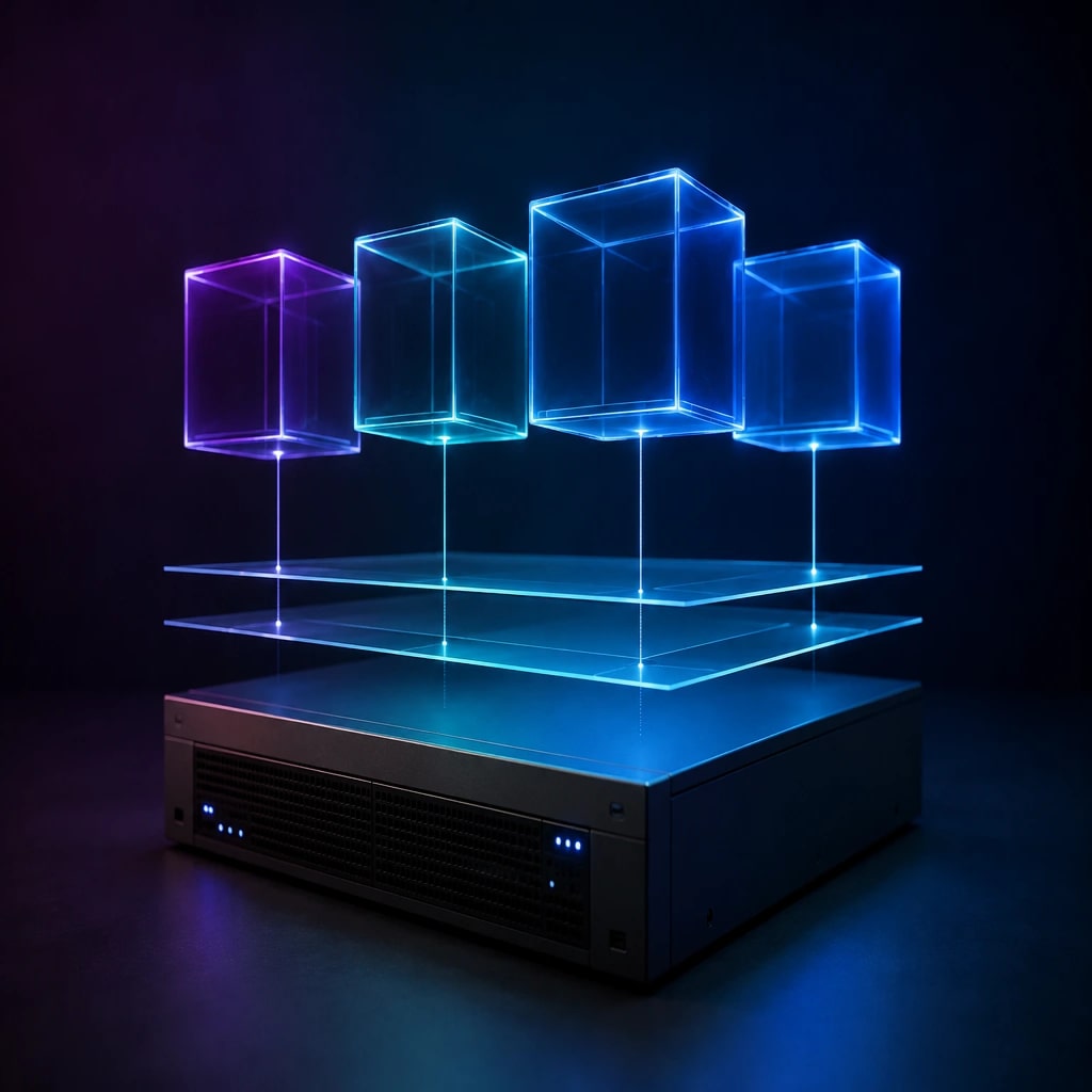 virtual layers and cubes representing Linux virtualization