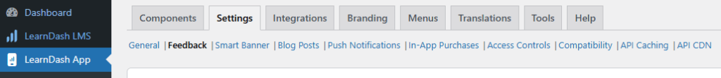 Screenshot of Feedback Settings Menu