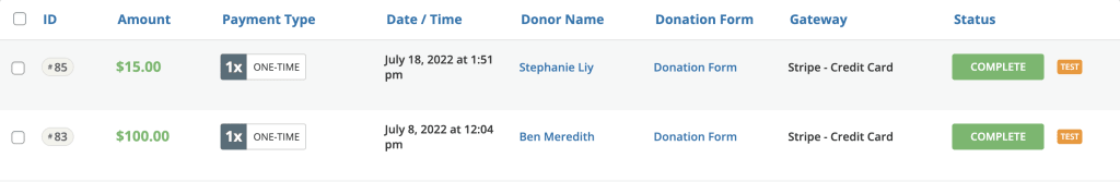 Donation information in the New View of GiveWP.