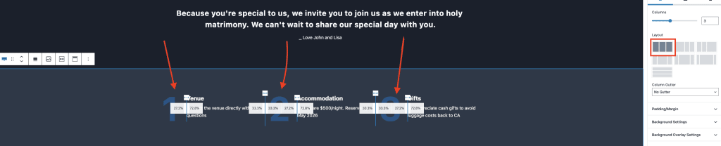 Three column layout for RSVP website