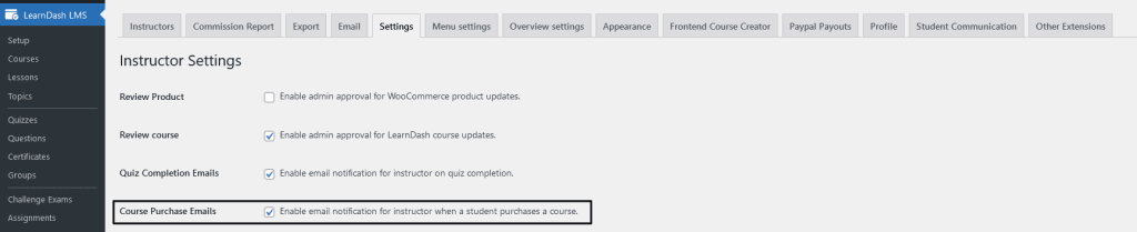 Enable Instructor Course Purchase Emails