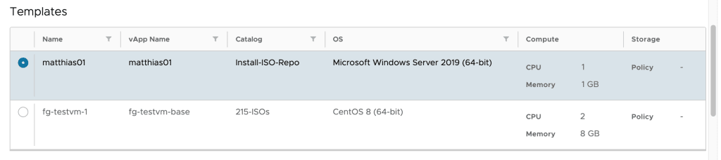 vm templates list example