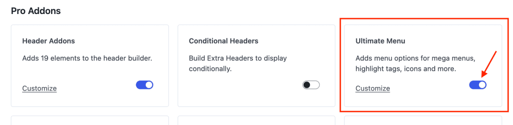 Kadence Pro - Enable Ultimate Menu