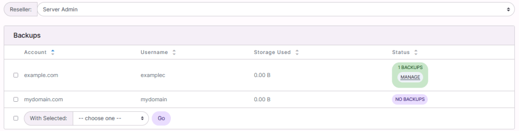 backup list