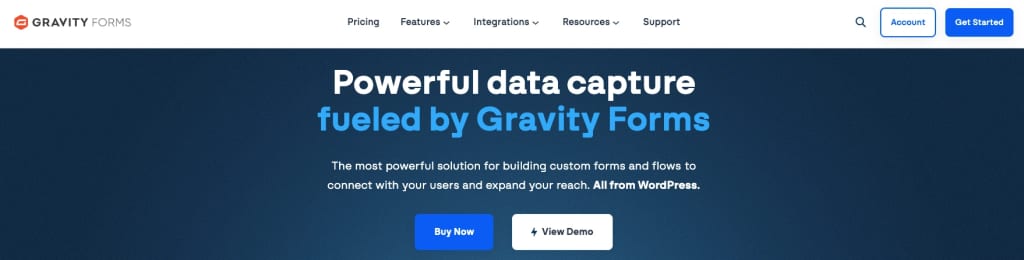 Image of Gravity Forms homepage
