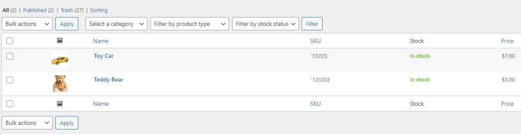 As a result, you will see the imported products on the Products list.