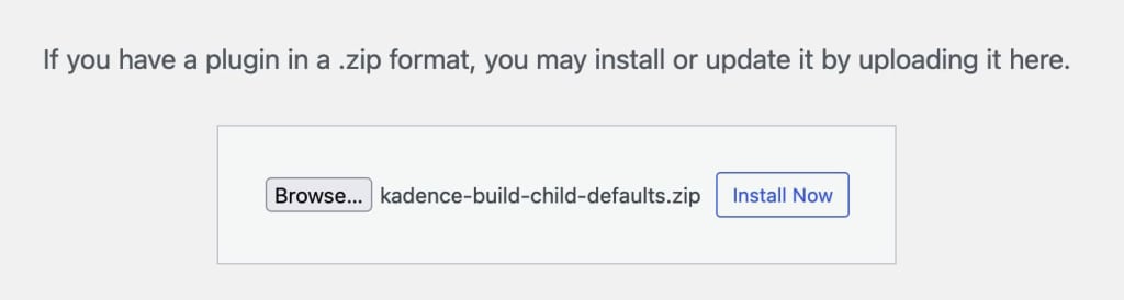 Upload Child Theme builder