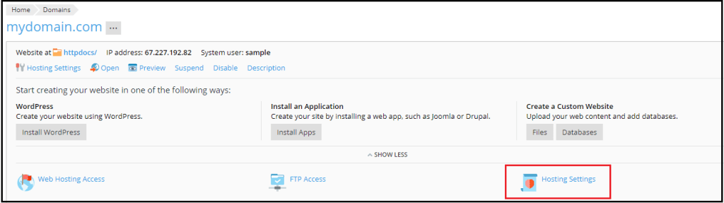 hosting settings button