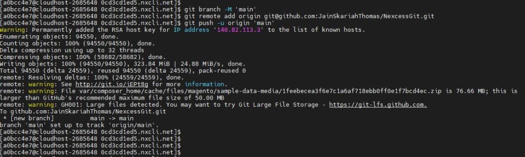 This will push all the files from the Nexcess account to the Github account.
