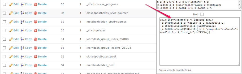 LearnDash Database Screenshots