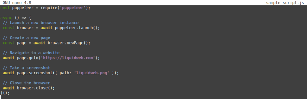 Puppeteer tutorial — review the final Puppeteer script.