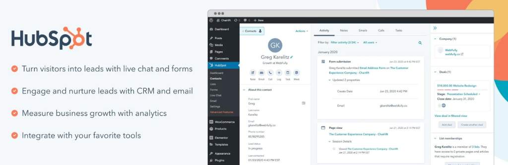 hubspot wordpress marketing plugin